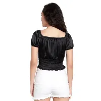 Elegant Black Satin Solid Crop Length Top For Women-thumb3