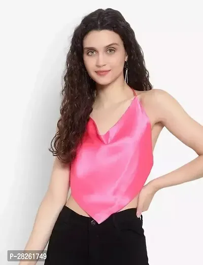 Classic Satin Solid Crop Top for Women-thumb0