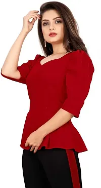 Pyramid Fashions Casual 3/4 Sleeve Solid Women Red Top-thumb2
