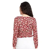 Elegant Red Crepe Floral Print Crop Length Top For Women-thumb3