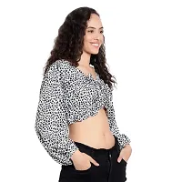 Elegant White Crepe Animal Print Crop Length Top For Women-thumb1