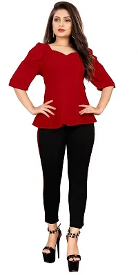 Pyramid Fashions Casual 3/4 Sleeve Solid Women Red Top-thumb3