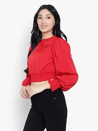 Elegant Red Crepe Solid Crop Length Top For Women-thumb1