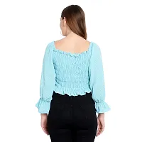 Elegant Blue Georgette Self Design Crop Length Top For Women-thumb3