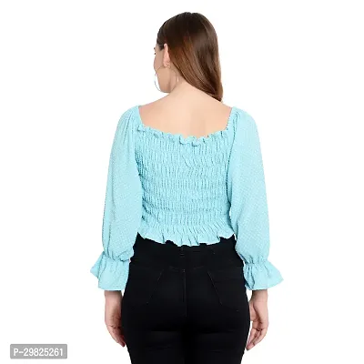 Elegant Blue Georgette Self Design Crop Length Top For Women-thumb4