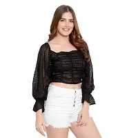 Elegant Black Georgette Self Design Crop Length Top For Women-thumb2