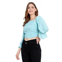 Elegant Blue Georgette Self Design Crop Length Top For Women-thumb1