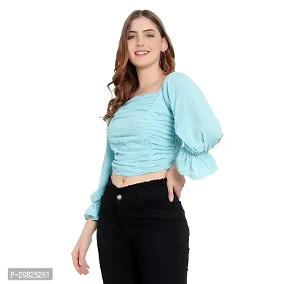 Elegant Blue Georgette Self Design Crop Length Top For Women-thumb2