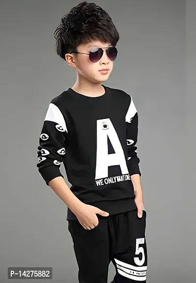 Stylish Cotton Black Printed Round Neck Long Sleeves T-shirt For Boys-thumb0