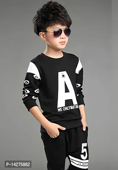 Stylish Cotton Black Printed Round Neck Long Sleeves T-shirt For Boys