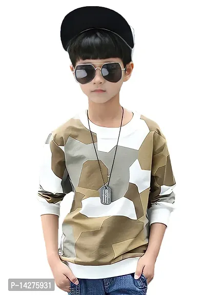 Stylish Cotton Multicoloured Printed Round Neck Long Sleeves T-shirt For Boys