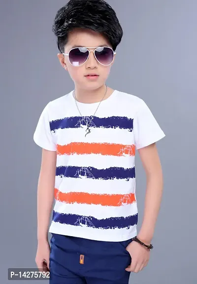 Stylish Cotton White Printed Round Neck Short Sleeves T-shirt For Boys-thumb0