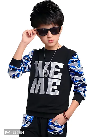 Stylish Cotton Black Printed Round Neck Long Sleeves T-shirt For Boys