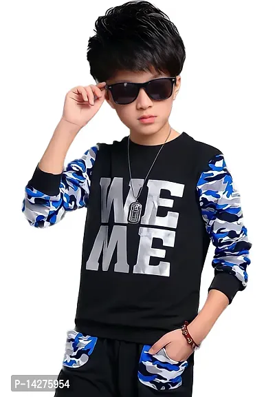 Stylish Cotton Black Printed Round Neck Long Sleeves T-shirt For Boys-thumb0