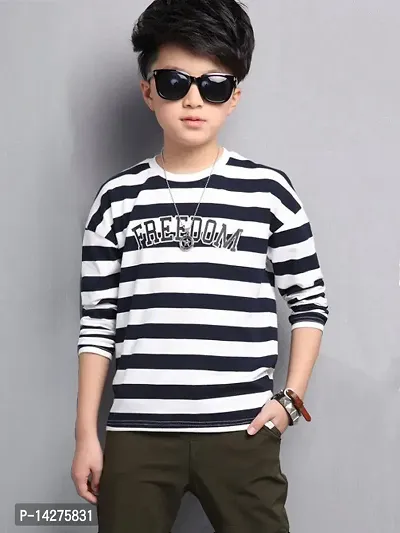 Stylish Cotton White Printed Round Neck Long Sleeves T-shirt For Boys