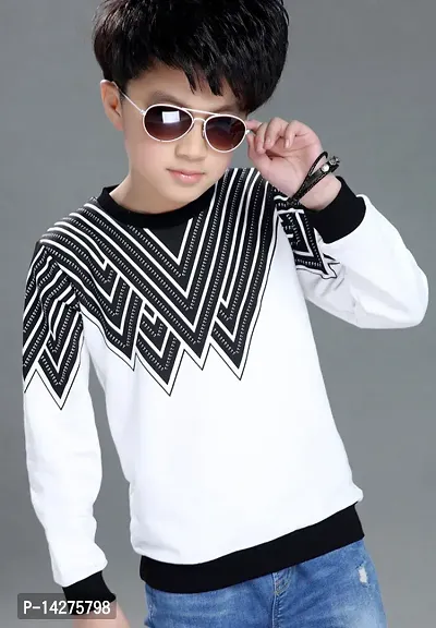 Stylish Cotton White Printed Round Neck Long Sleeves T-shirt For Boys-thumb0