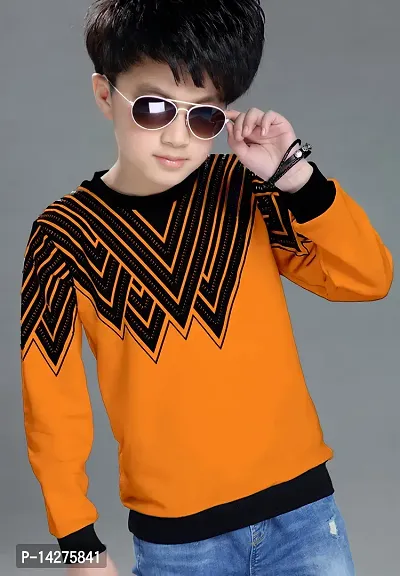 Stylish Cotton Orange Printed Round Neck Long Sleeves T-shirt For Boys-thumb0