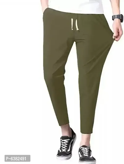 Stylish Cotton Blend Olive Green Solid Regular Track Pant For Men-thumb0