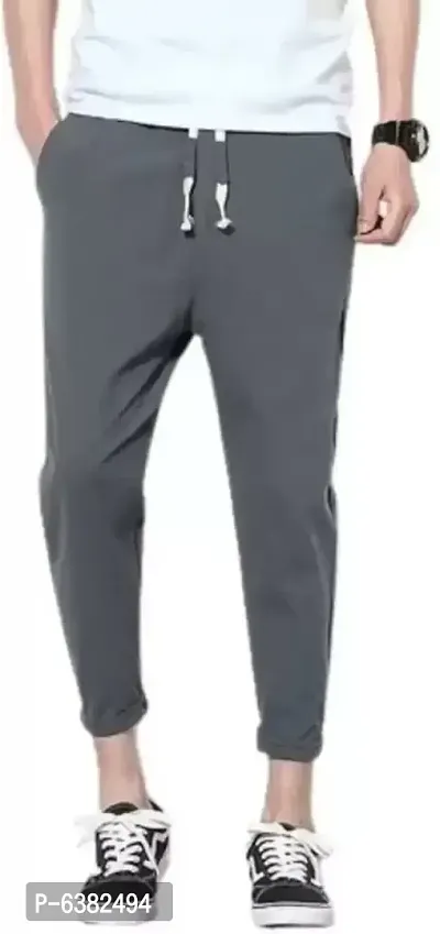 Stylish Cotton Blend Grey Solid Regular Track Pant For Men