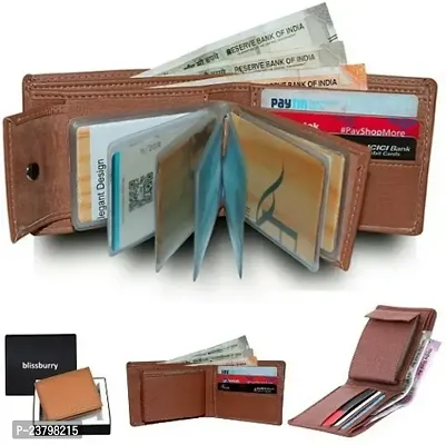 Designer Tan Artificial Leather Solid Two Fold Wallet For Men