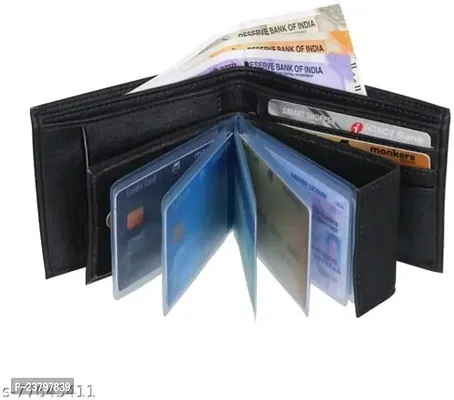 Designer Black Artificial Leather Solid Two Fold Wallet For Men-thumb0