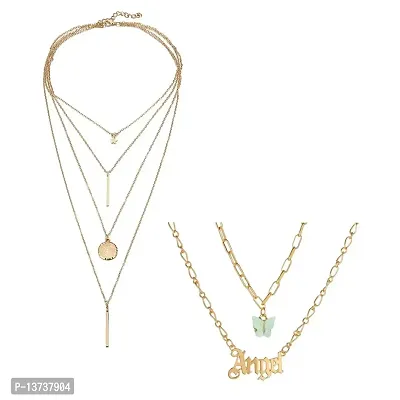 Vembley Combo of 2 Stunning Gold Plated Layered Pendant Necklace