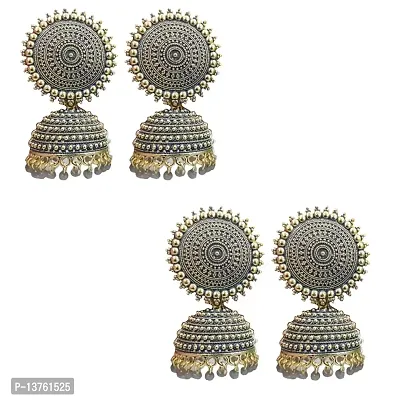 Vembley Combo of 2 Traditional Grey Pearls Drop Dome Shape Jhumki Earrings For Women and Girls-thumb0