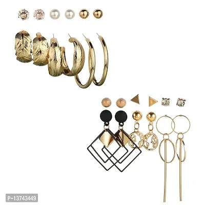 Vembley Combo of 12 Pair Gorgeous Gold Plated Studs and Hoop Earrings For Women and Girls
