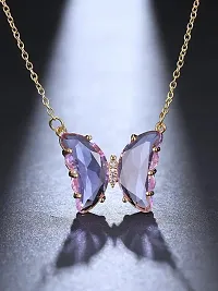 Vembley Lavish Purple Crystal Butterfly Pendant Necklace-thumb2