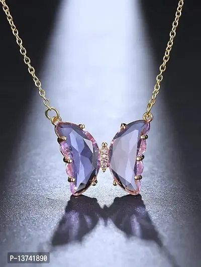 Vembley Lavish Purple Crystal Butterfly Pendant Necklace-thumb3