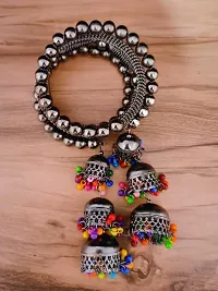 Vembley Combo of 2 Gorgeous Silver Bangle Bracelet with Hanging multicolor Beads Jhumki-thumb3