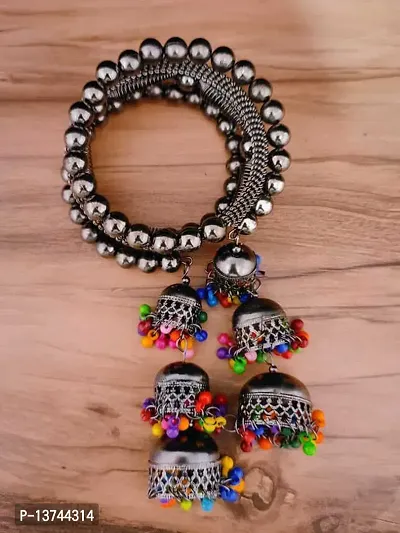 Vembley Combo of 2 Gorgeous Silver Bangle Bracelet with Hanging multicolor Beads Jhumki-thumb4