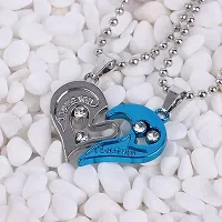 Vembley 2 Pcs Silver-Blue His And Hers I Love You Heart-shape Couple Necklace-thumb3