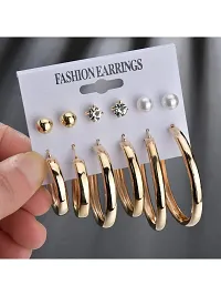 Vembley Combo of 21 Pair Pretty Gold Plated Pearl Stone Studs and Hoop Earrings For Women and Girls-thumb3