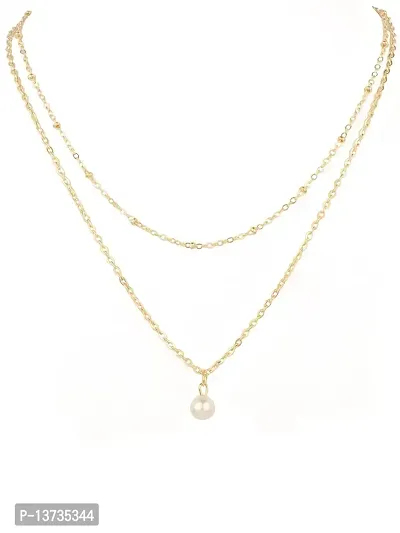 Vembley Lovely Gold Plated Double Layered Pearl Drop Pendant Necklace