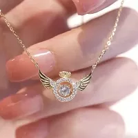 Elegant Angel Wings Golden Ring Shape Pendant Necklace For Women And Girls-thumb1