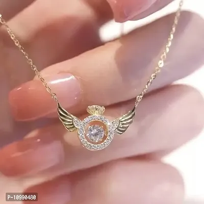 Elegant Angel Wings Golden Ring Shape Pendant Necklace For Women And Girls-thumb2