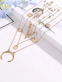 Vembley Combo of 2 Attractive Gold Plated Layered Heart Lock and Half Moon Pendant Necklace-thumb3