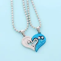 Vembley Loveable Blue Silver Stainless Steel I Love You Broken Heart Pendant Necklace-thumb2