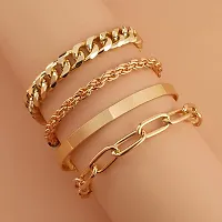 Vembley Combo of 4 Gold Plated Chain Linked Chunky Bracelets For Women And Girls-thumb3