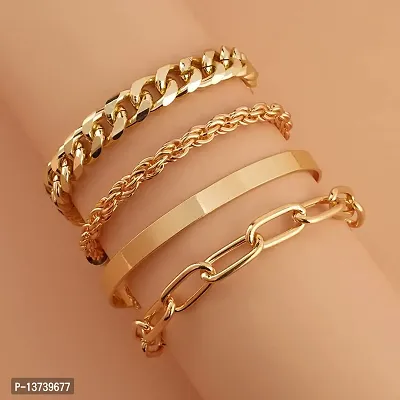 Vembley Combo of 4 Gold Plated Chain Linked Chunky Bracelets For Women And Girls-thumb4