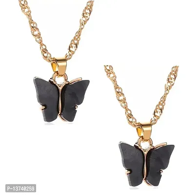 Vembley Combo of 2 Gorgeous Gold Plated Black Mariposa Pendant Necklace for Women and Girls