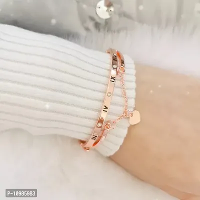 Elegant Alloy Roman Numerals Heart Pendant Charm Bangle Bracelet For Women And Girls