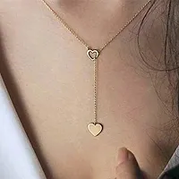 Vembley Stunning Gold Plated Y-Shaped Chunky Chain Drop Heart Pendant Necklace for Women and Girls-thumb1