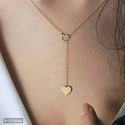 Vembley Stunning Gold Plated Y-Shaped Chunky Chain Drop Heart Pendant Necklace for Women and Girls-thumb2