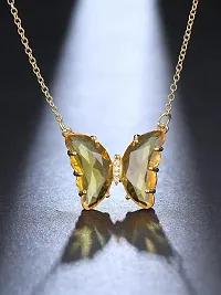 Vembley Lavish Yellow Crystal Butterfly Pendant Necklace-thumb3