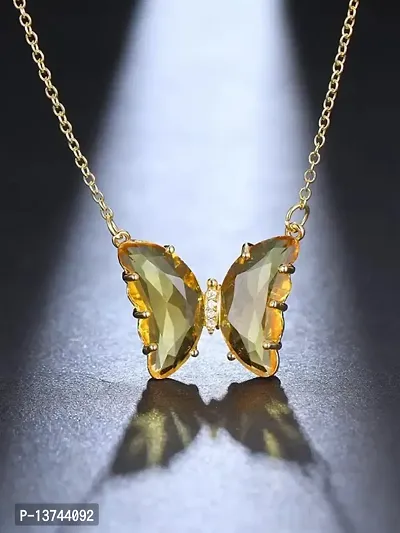 Vembley Lavish Yellow Crystal Butterfly Pendant Necklace-thumb4