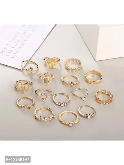 Vembley Gold Plated 15 Piece Multi Design Ring Set For Women and Girls.-thumb5