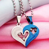 Vembley 2 Pcs Blue-Silver Heart I Love You Couple Pendant Necklace For Men And Women-thumb1