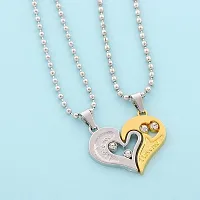Vembley 2 Pcs Golden-Silver Heart I Love You Couple Pendant Necklace For Men And Women-thumb3